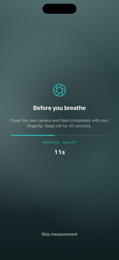 iKima on iPhone: the 20-second camera pulse reading before a session