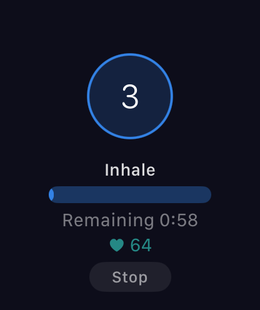 iKima Apple Watch 畫面：腹式呼吸與即時心率